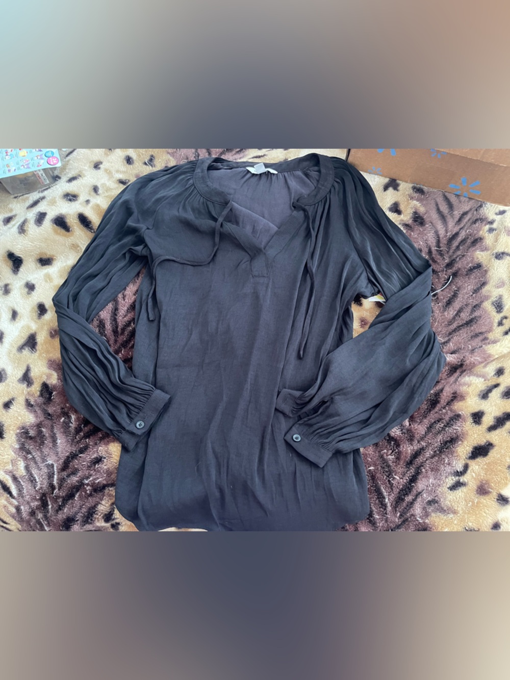 Nine West Black Long-Sleeve Peasant Blouse